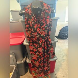 Black Floral Wrap Dress with Red Accents p13